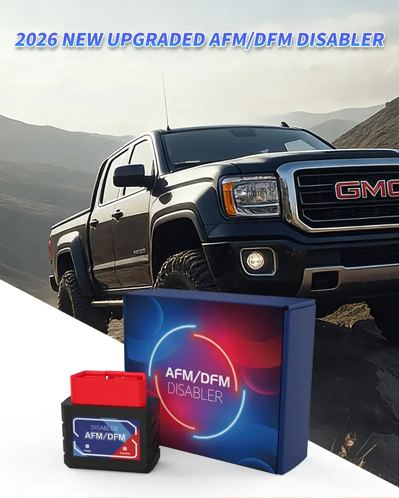 AFM/DFM Disabler with retail box in front of a GM pickup truck