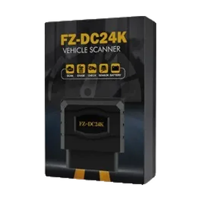 Premium black OBD2 scanner packaging with logo